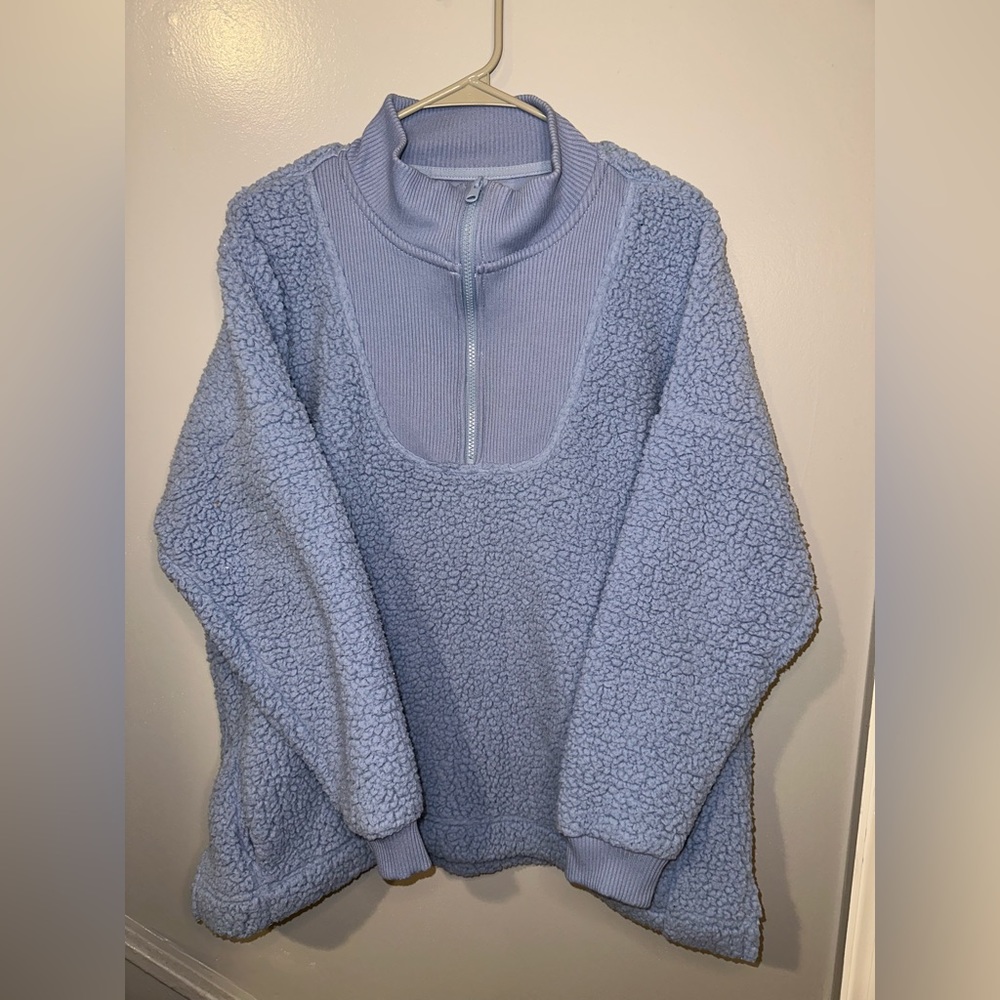 Aerie baby blue Sherpa quarter zip size large
